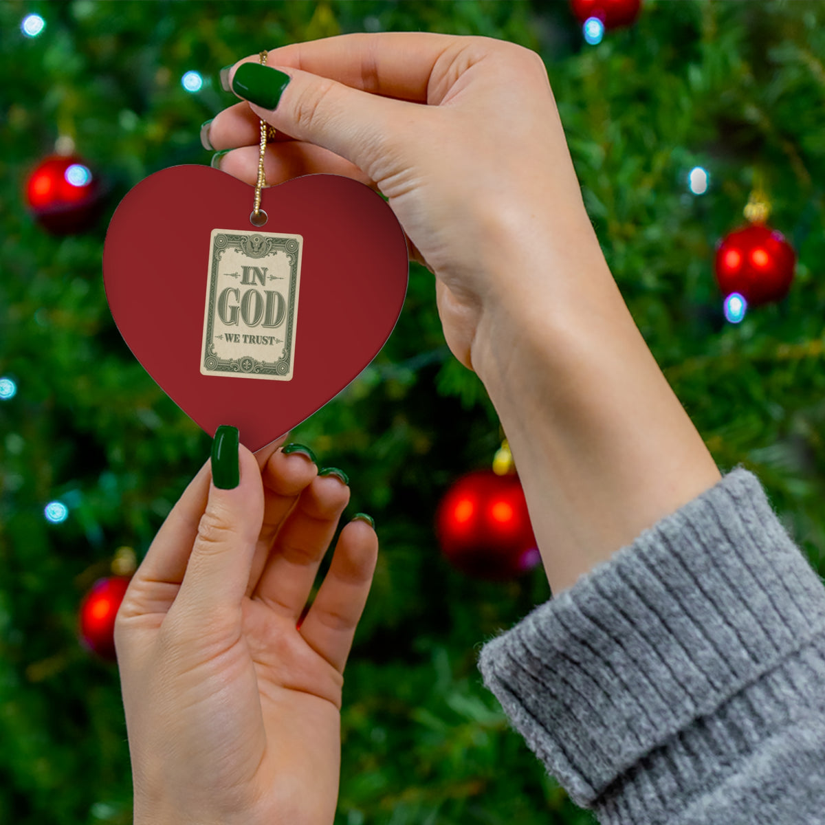 In God We Trust Card Ceramic Christmas Ornament