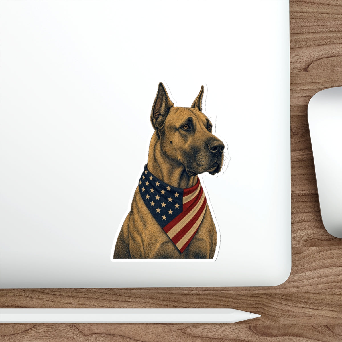 Patriotic Great Dane American Flag Bandana Die-Cut Sticker