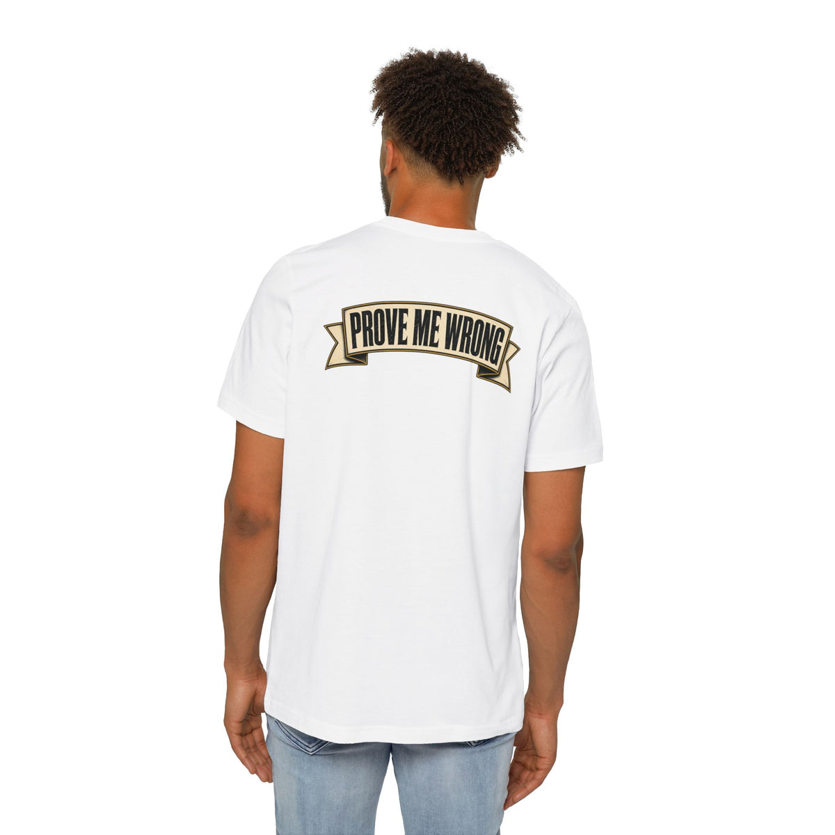 Charlie Kirk Prove Me Wrong Lightweight Tee in White – on model, back