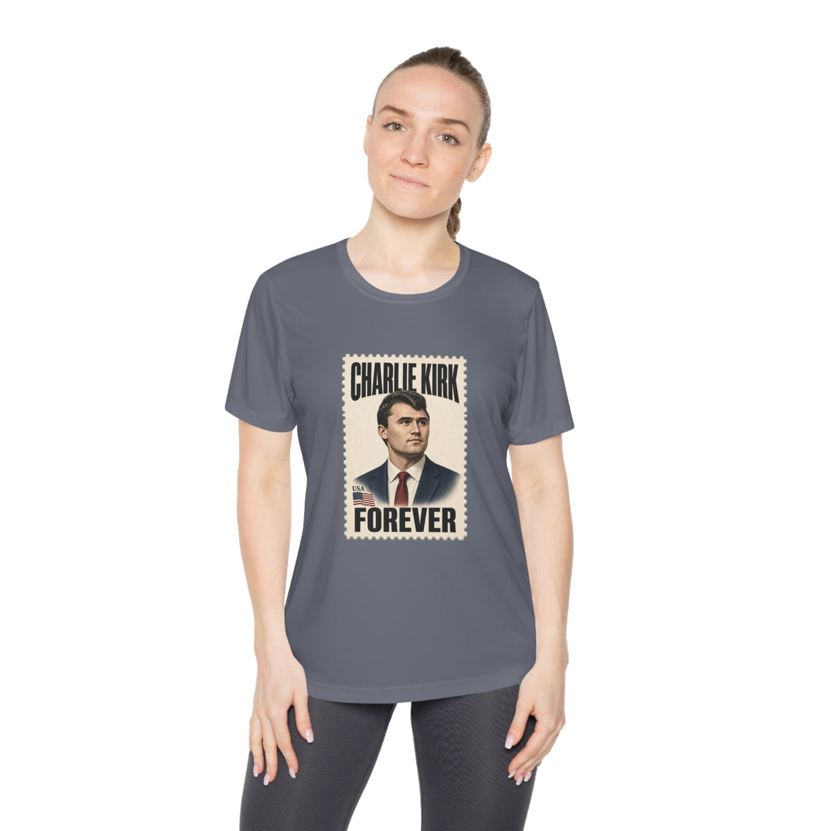 Charlie Kirk Forever Stamp Women's Dry-Fit Performance Tee
