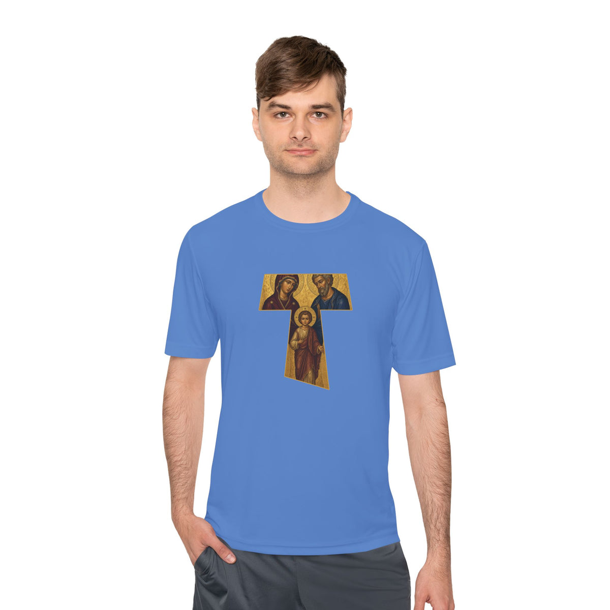Holy Family Tau Cross – I AM Back Men's Dry-Fit Performance Tee