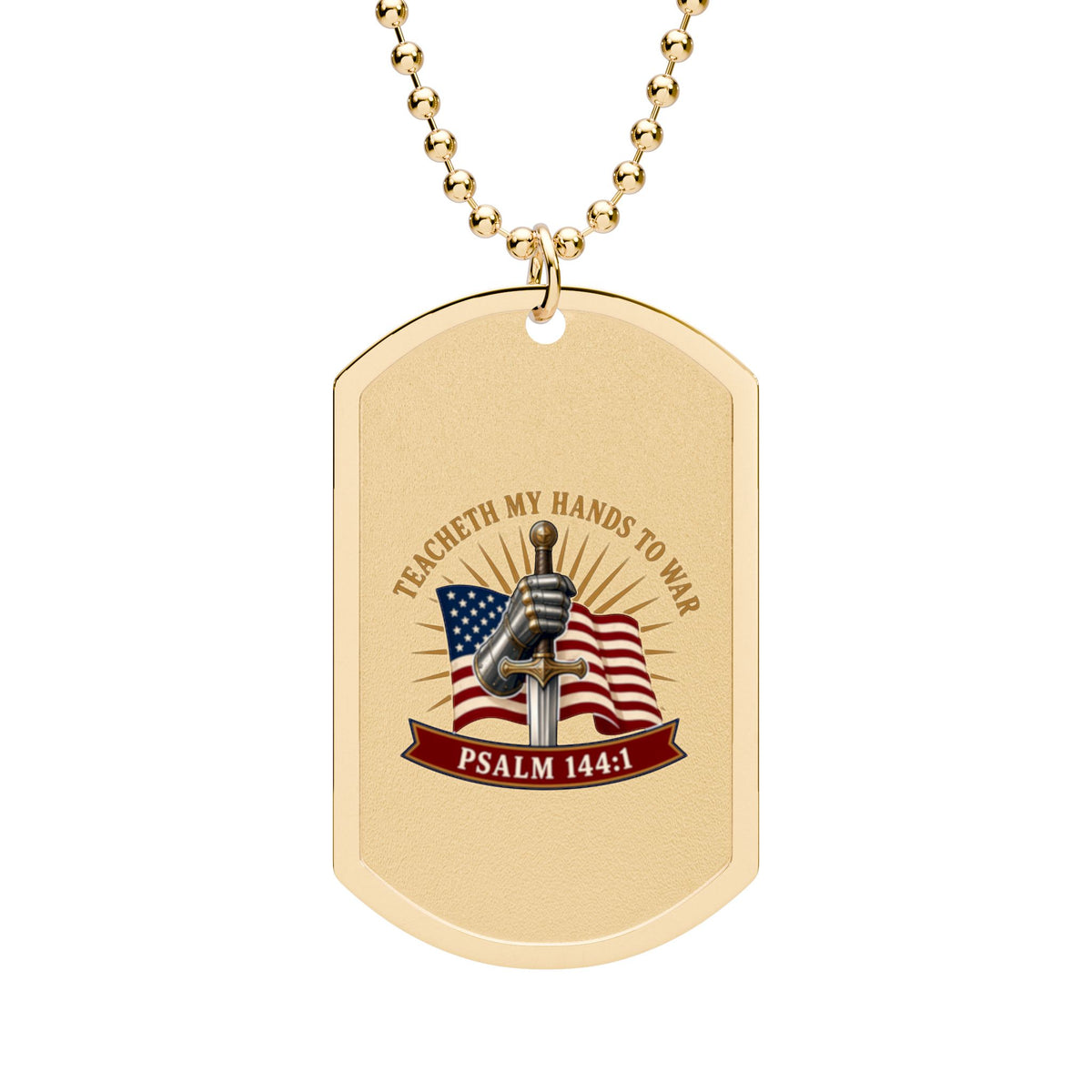 Gauntlet & Flag Psalm 144:1 Dog Tag Necklace