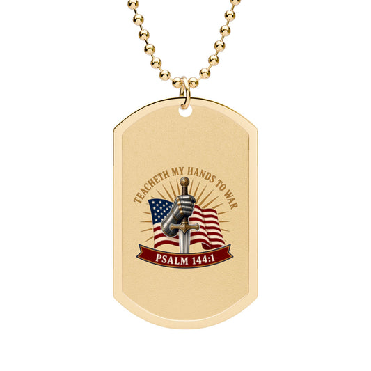 Gauntlet & Flag Psalm 144:1 Dog Tag Necklace