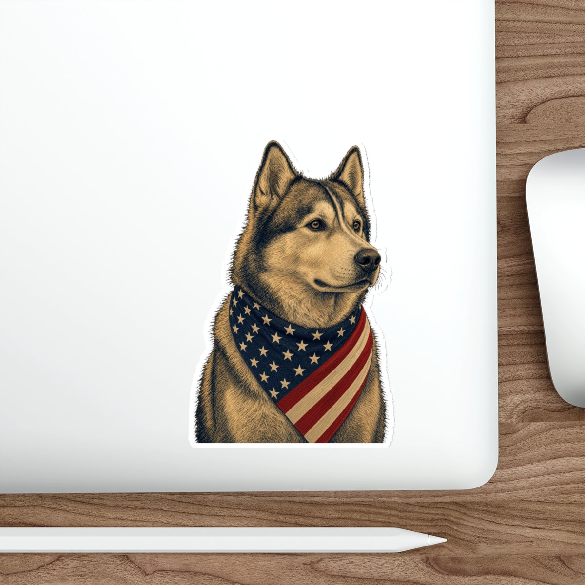 Patriotic Husky American Flag Bandana Die-Cut Sticker