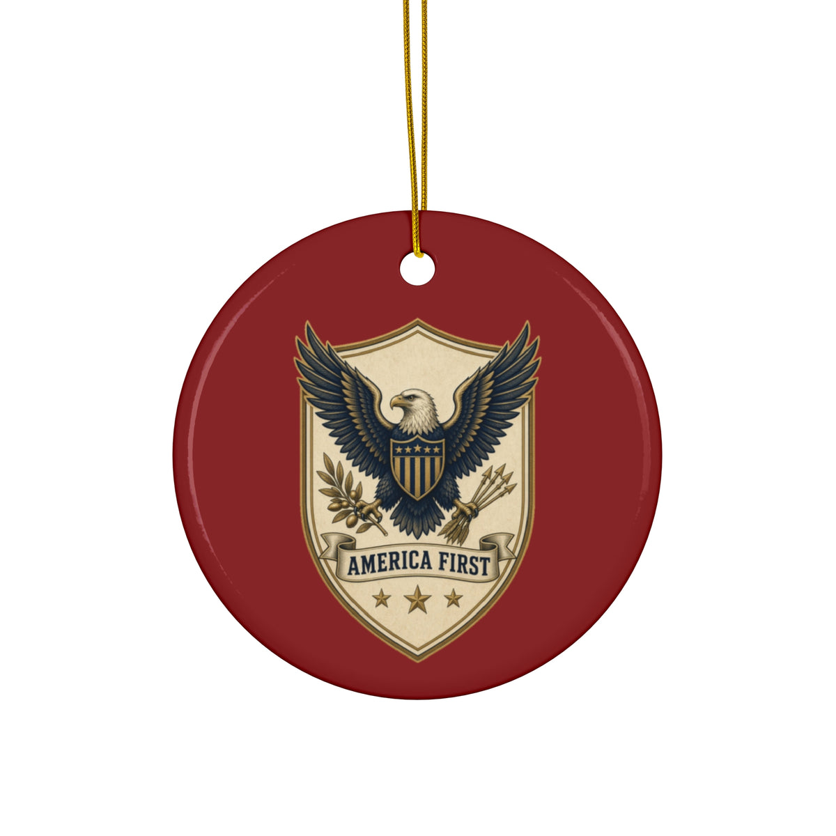 America First Badge Ceramic Christmas Ornament