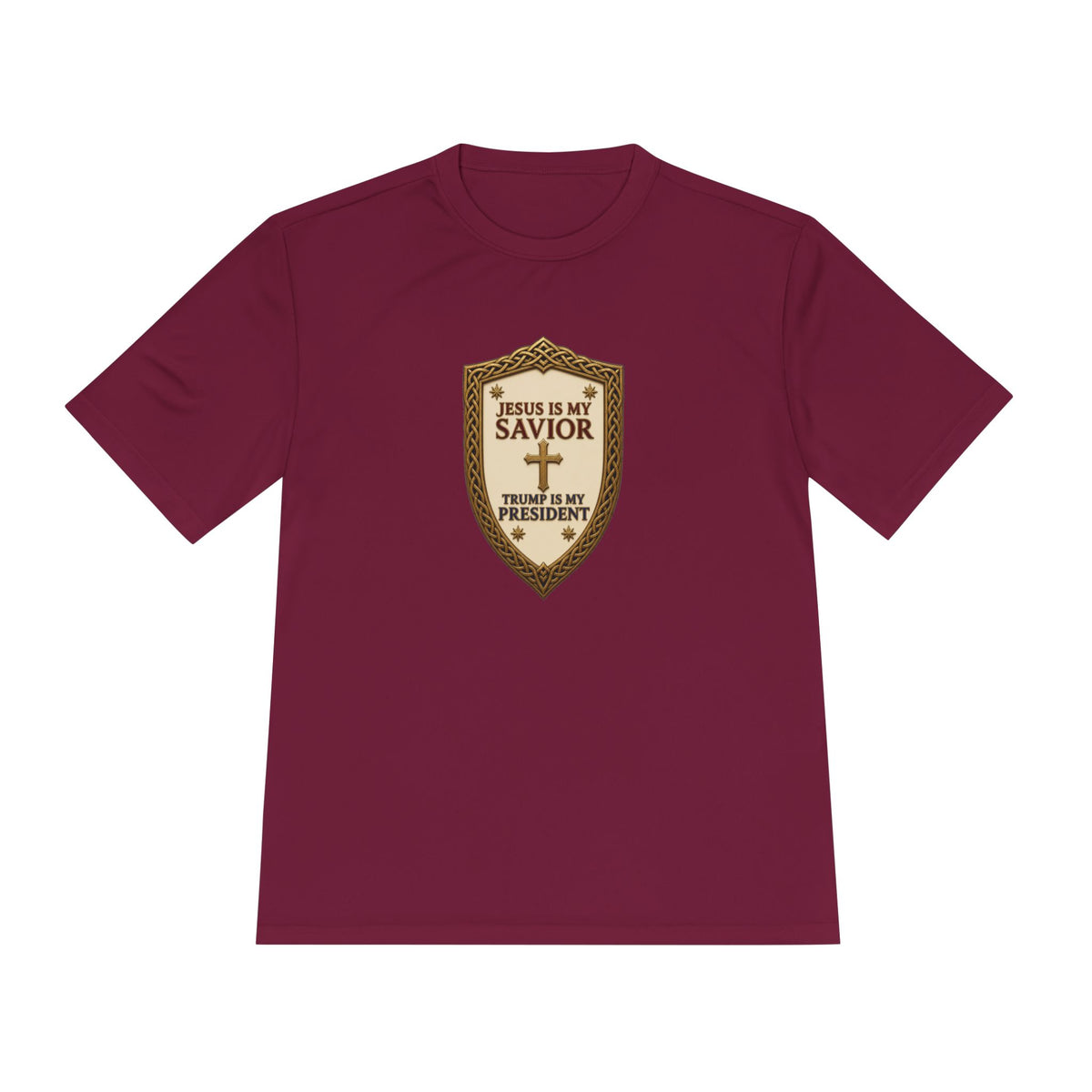 Jesus Is My Savior, Trump Is My President Shield Men's Dry-Fit Performance Tee