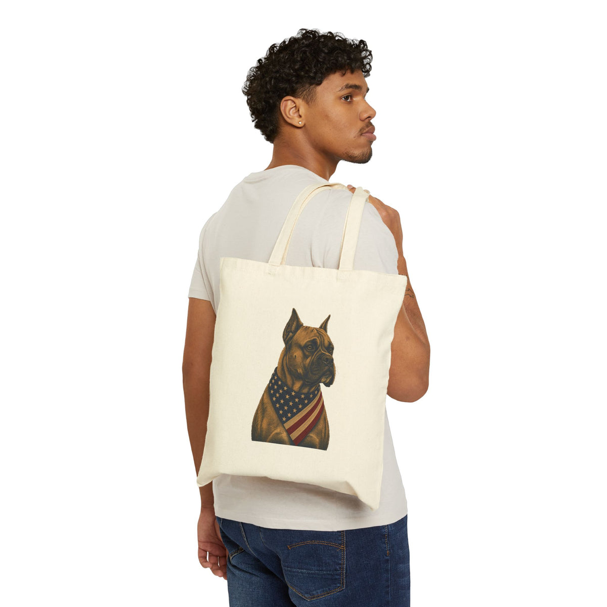 Boxer Patriotic Pup Canvas Tote Bag