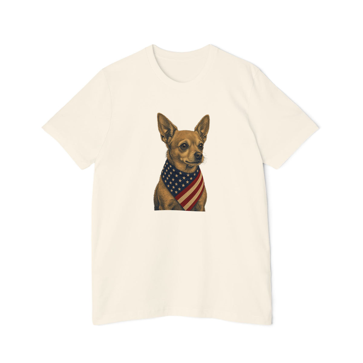 Patriotic Chihuahua American Flag Bandana Lightweight Tee in Natural – flat front