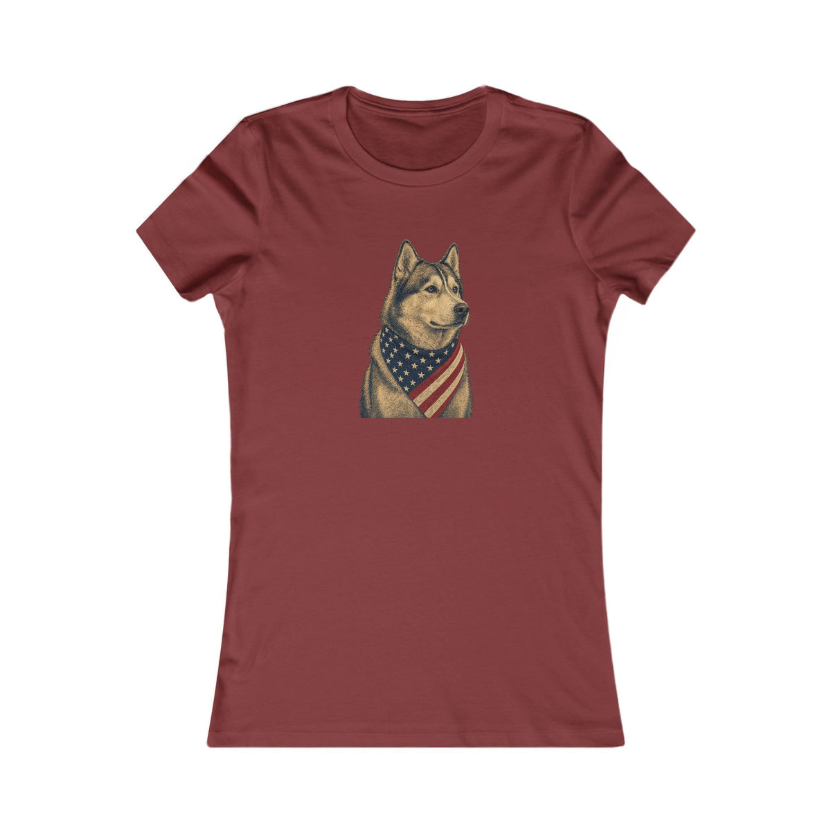 Patriotic Husky American Flag Bandana Women's Slim Fit Tee