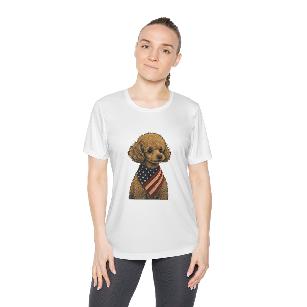 Patriotic Toy Poodle American Flag Bandana Women's Dry-Fit Performance Tee