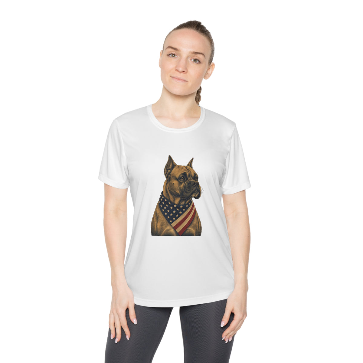 Patriotic Boxer American Flag Bandana Women's Dry-Fit Performance Tee