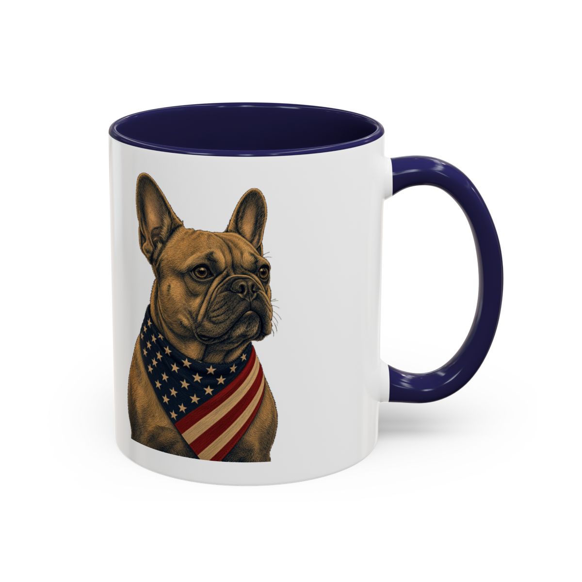 Patriotic French Bulldog Accent Mug - Navy, handle right