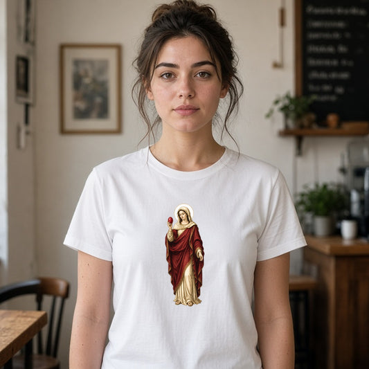 Model wearing mary magdalene lightweight tee