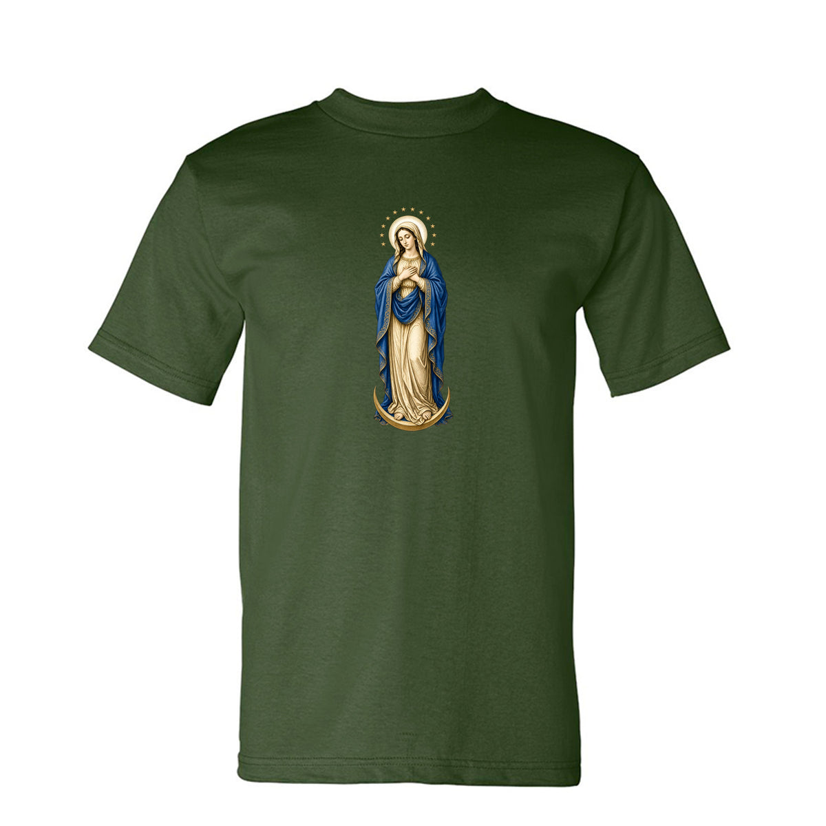 Mary, Crown of Twelve Stars Tee in Army – front