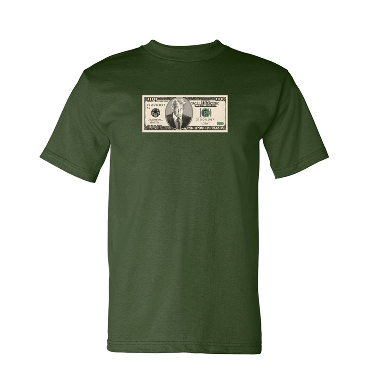 Trump $100 Bill Tee in Army – front