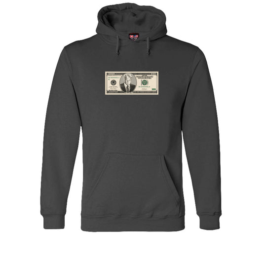 Trump $100 Bill Hoodie in Charcoal – front