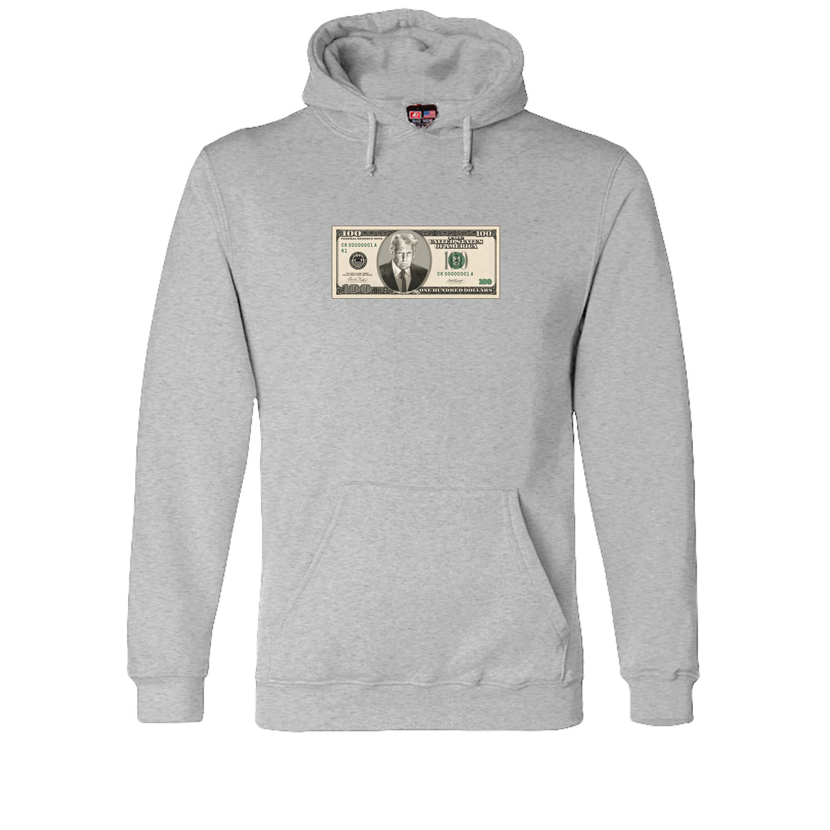 Trump $100 Bill Hoodie in Dark Ash – front