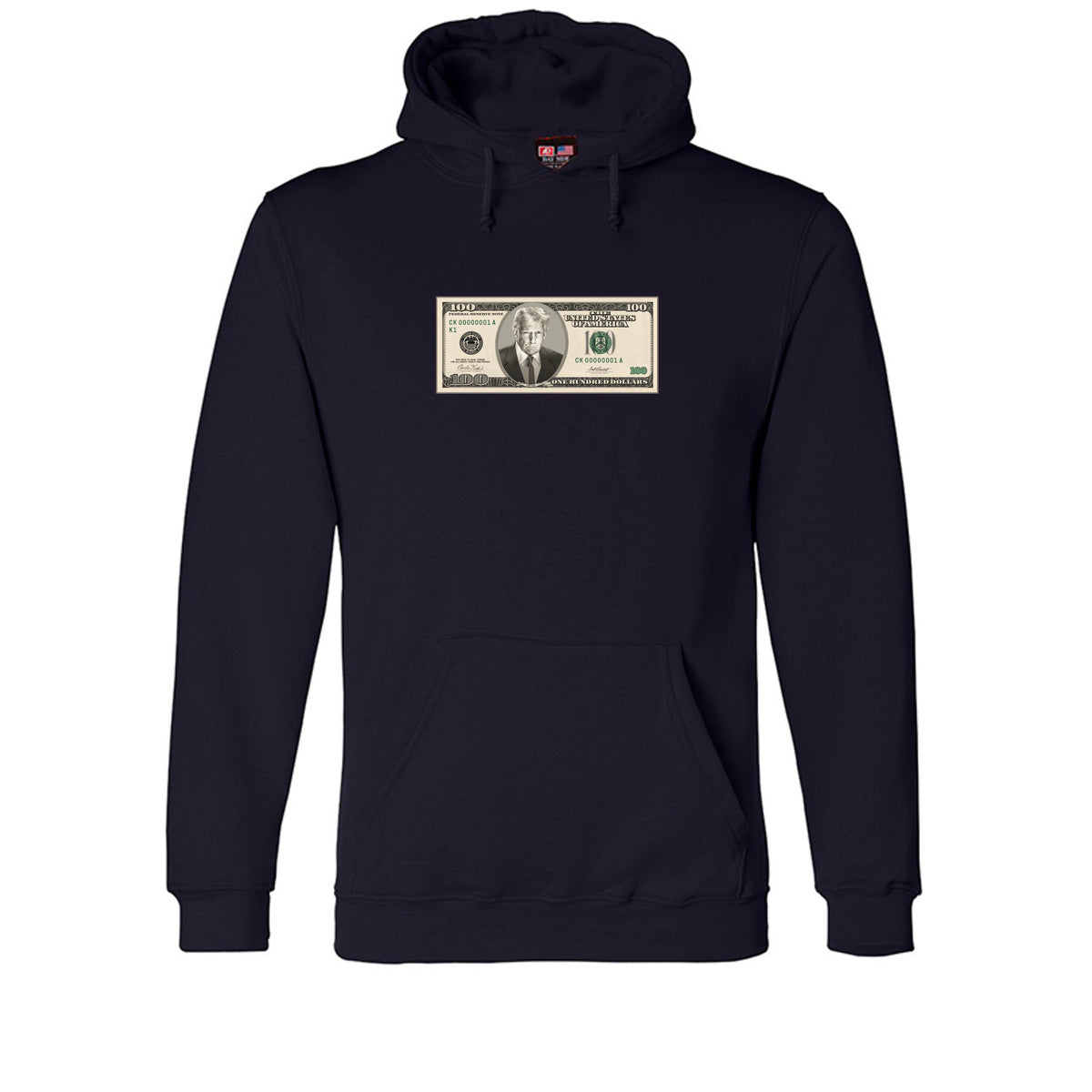 Trump $100 Bill Hoodie in Navy – front