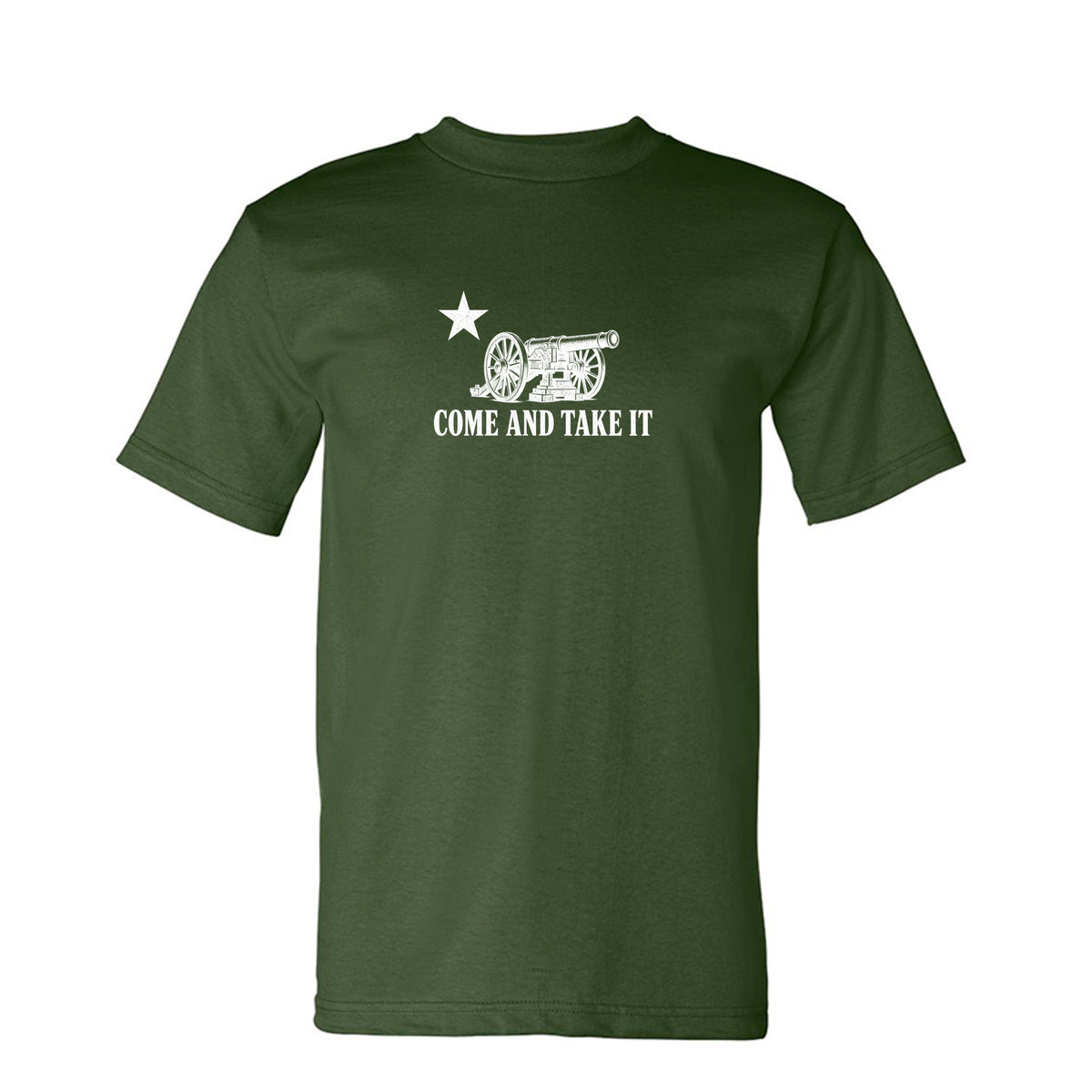 Come and Take It Cannon Tee - Dark Colors in Army – front