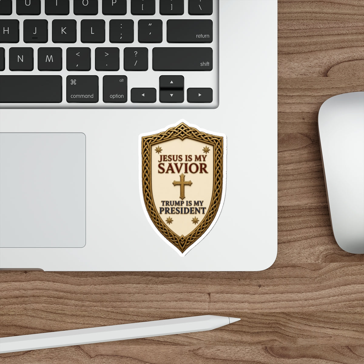Jesus Is My Savior, Trump Is My President Shield Die-Cut Sticker