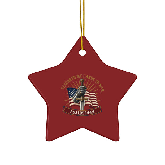 Gauntlet & Flag Psalm 144:1 Ceramic Christmas Ornament