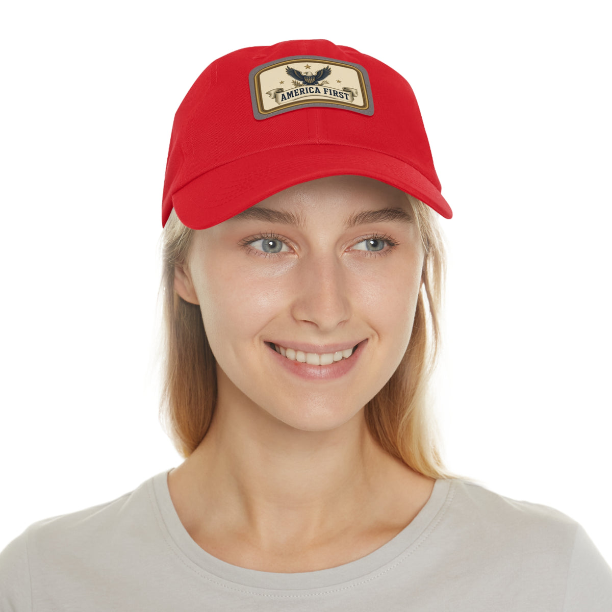America First Badge Faux Leather Patch Dad Hat