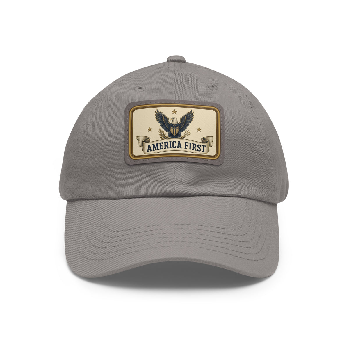 America First Badge Faux Leather Patch Dad Hat