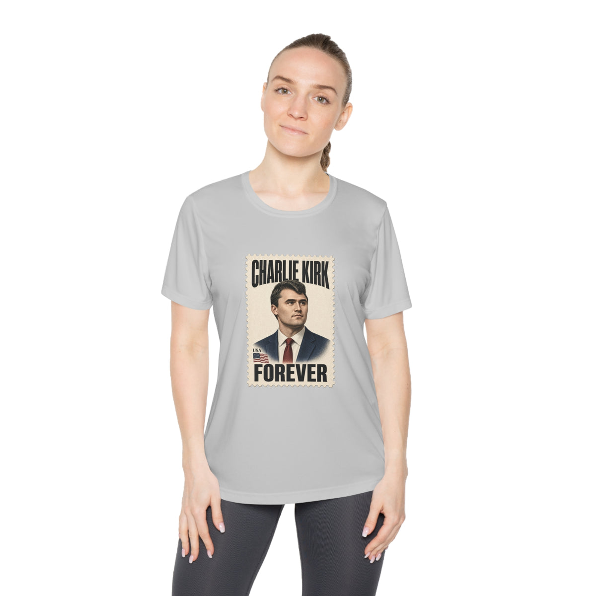 Charlie Kirk Forever Stamp Women's Dry-Fit Performance Tee