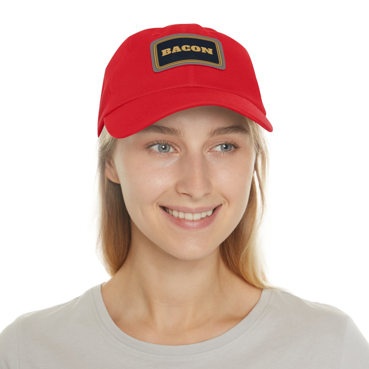 BACON Gold Block Faux Leather Patch Dad Hat