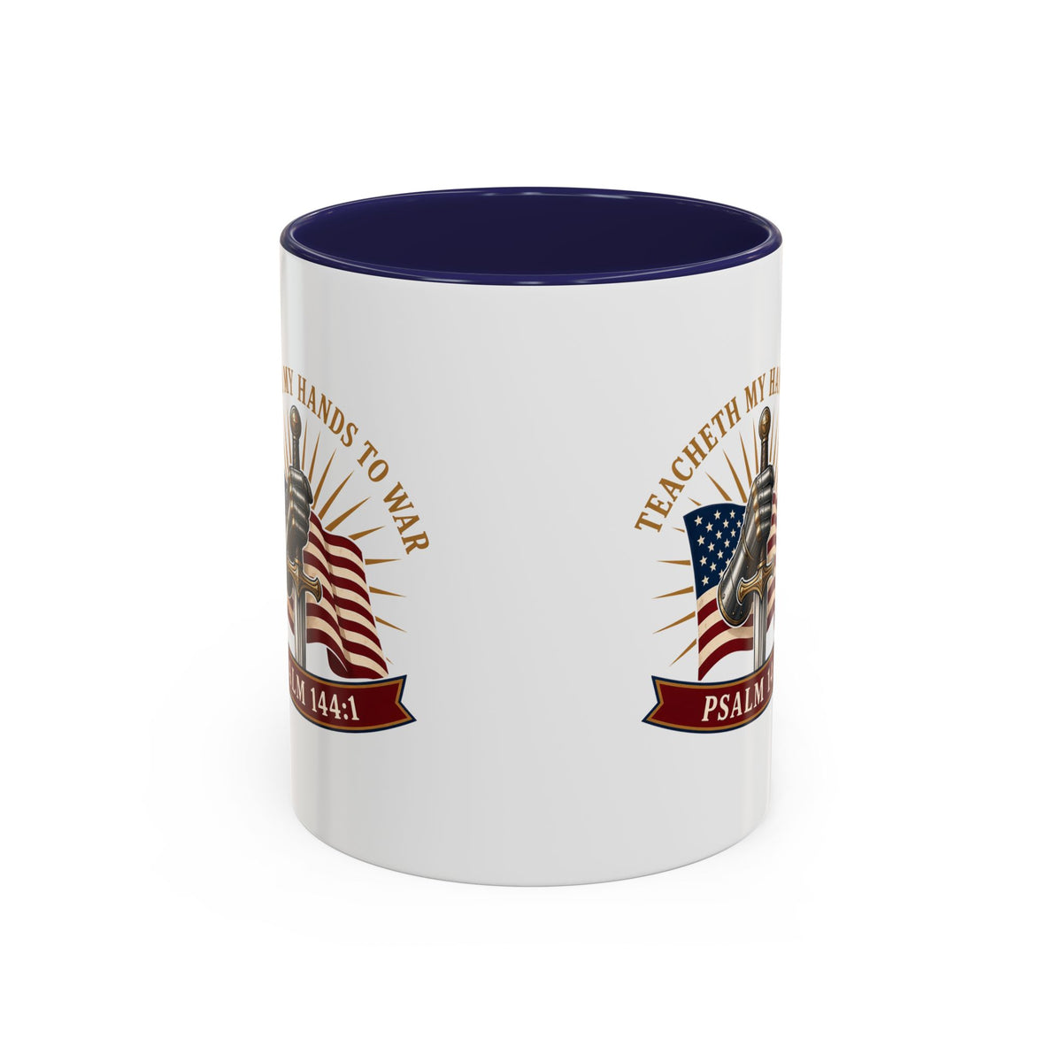 Gauntlet & Flag Psalm 144:1 Accent Mug