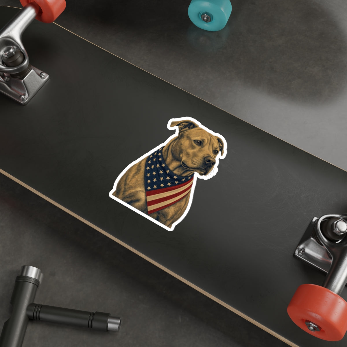 Patriotic Pit Bull American Flag Bandana Die-Cut Sticker