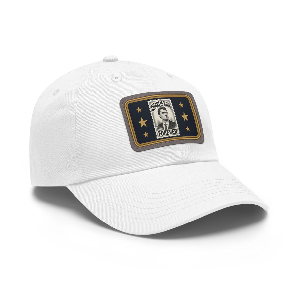 Charlie Kirk Forever Stamp Leather Patch Dad Hat in White – side
