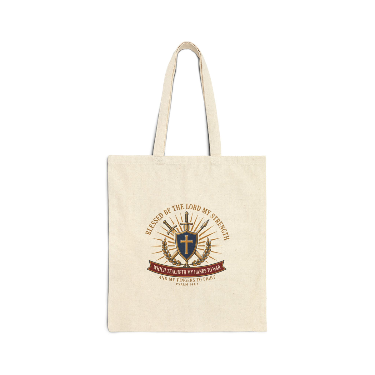 Hands to War Psalm 144:1 Canvas Tote Bag