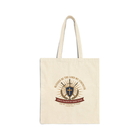 Hands to War Psalm 144:1 Canvas Tote Bag