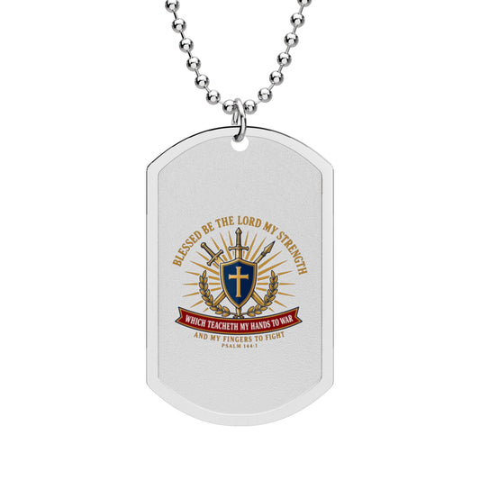 Hands to War Psalm 144:1 Dog Tag Necklace