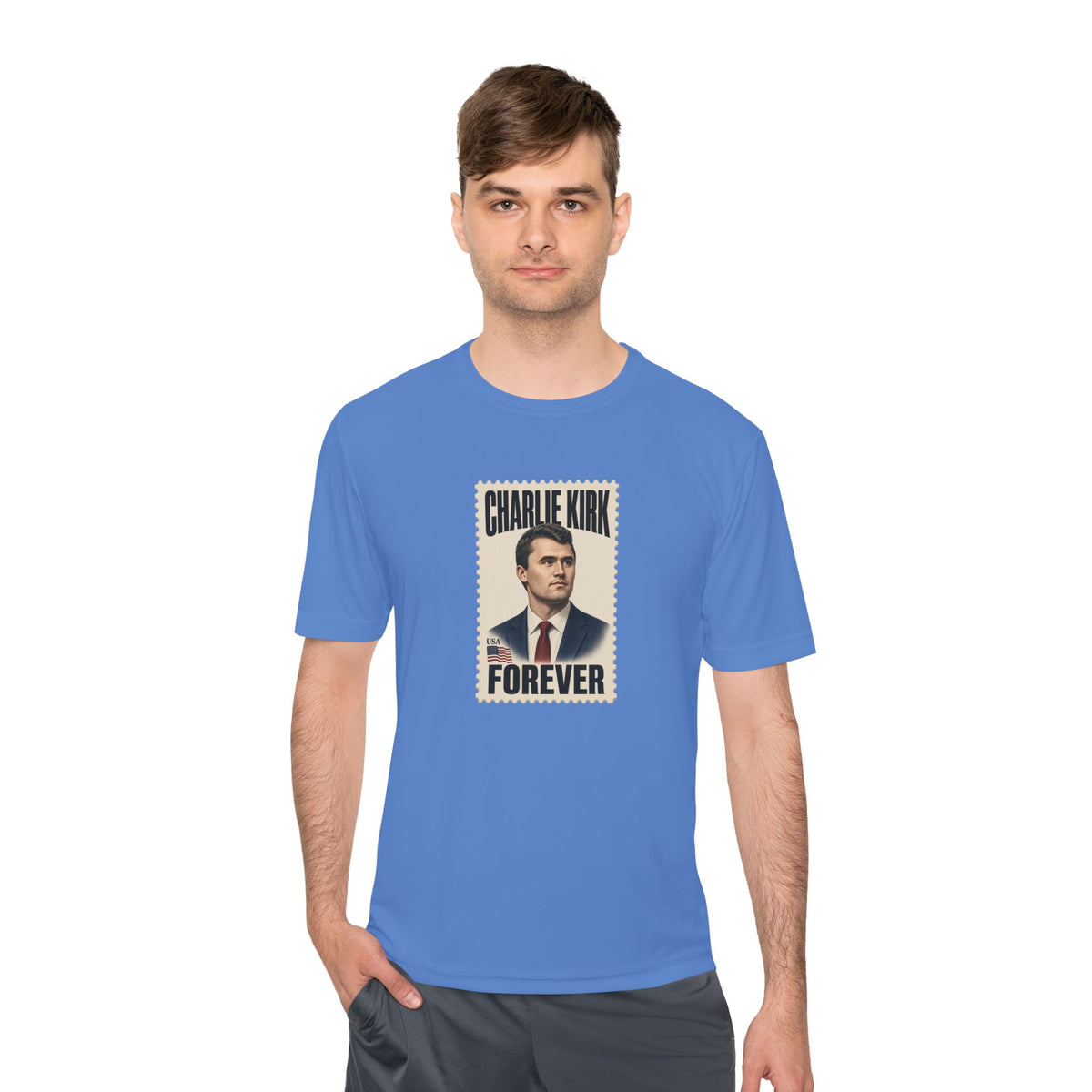 Charlie Kirk Forever Stamp Men's Dry-Fit Performance Tee