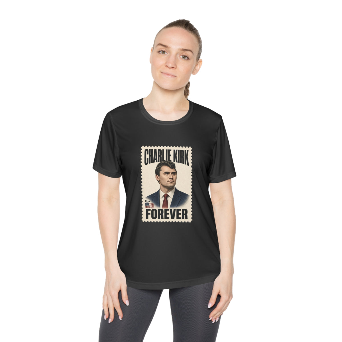 Charlie Kirk Forever Stamp Women's Dry-Fit Performance Tee