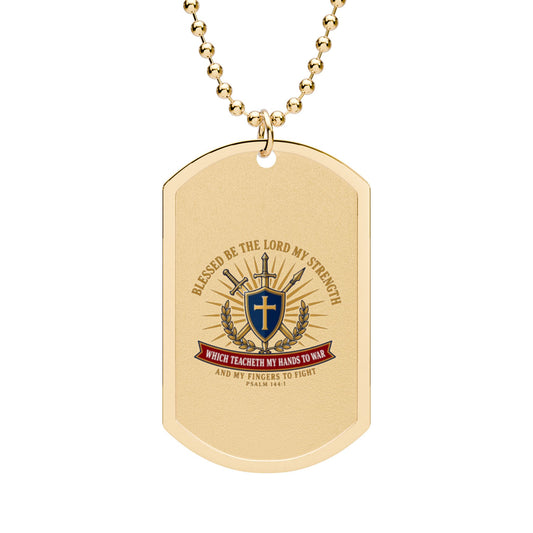 Hands to War Psalm 144:1 Dog Tag Necklace