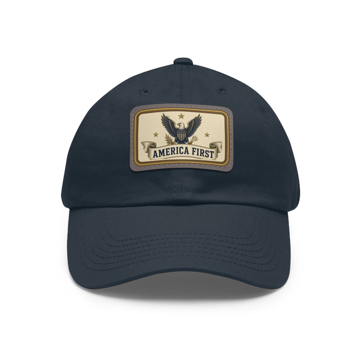America First Badge Faux Leather Patch Dad Hat