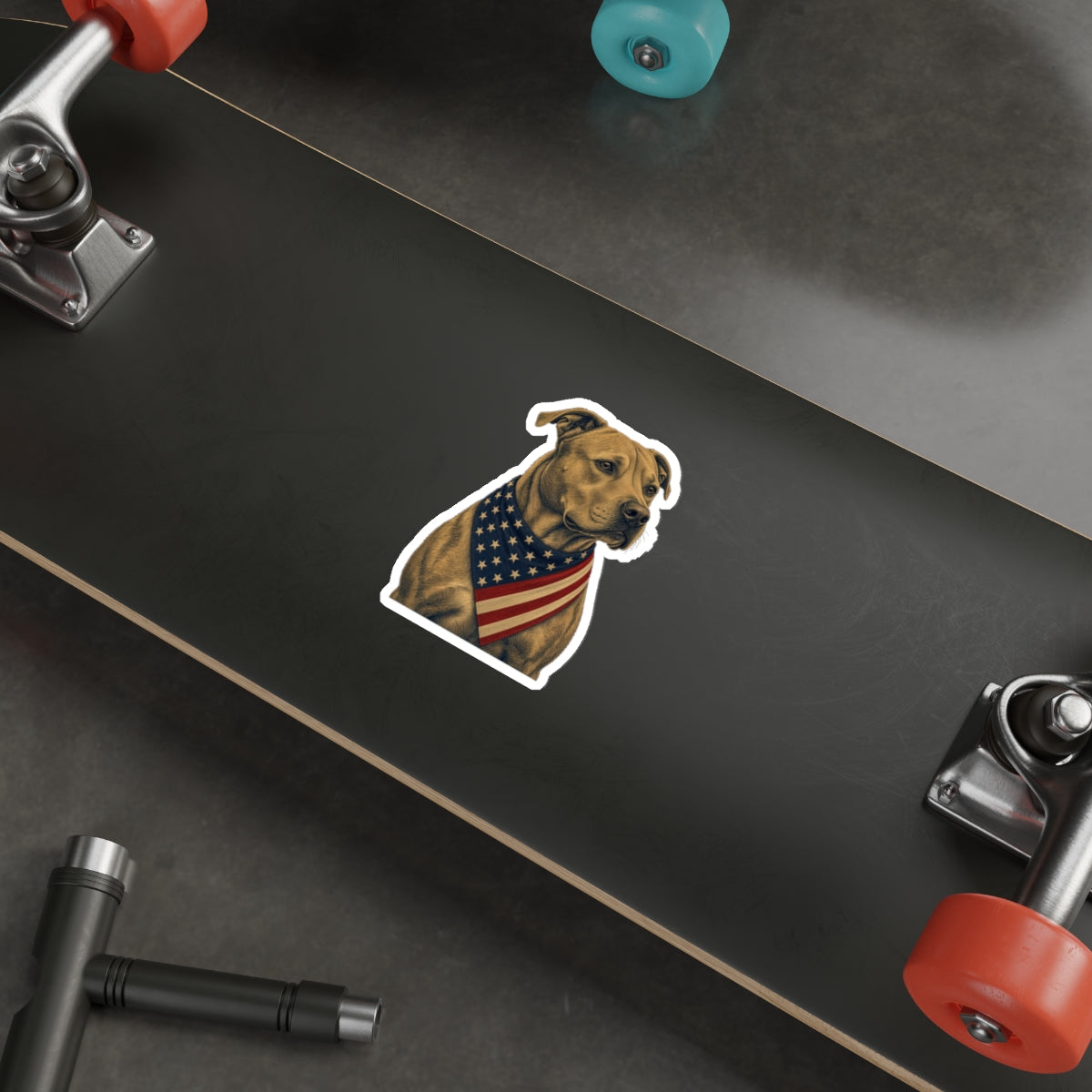 Patriotic Pit Bull American Flag Bandana Die-Cut Sticker