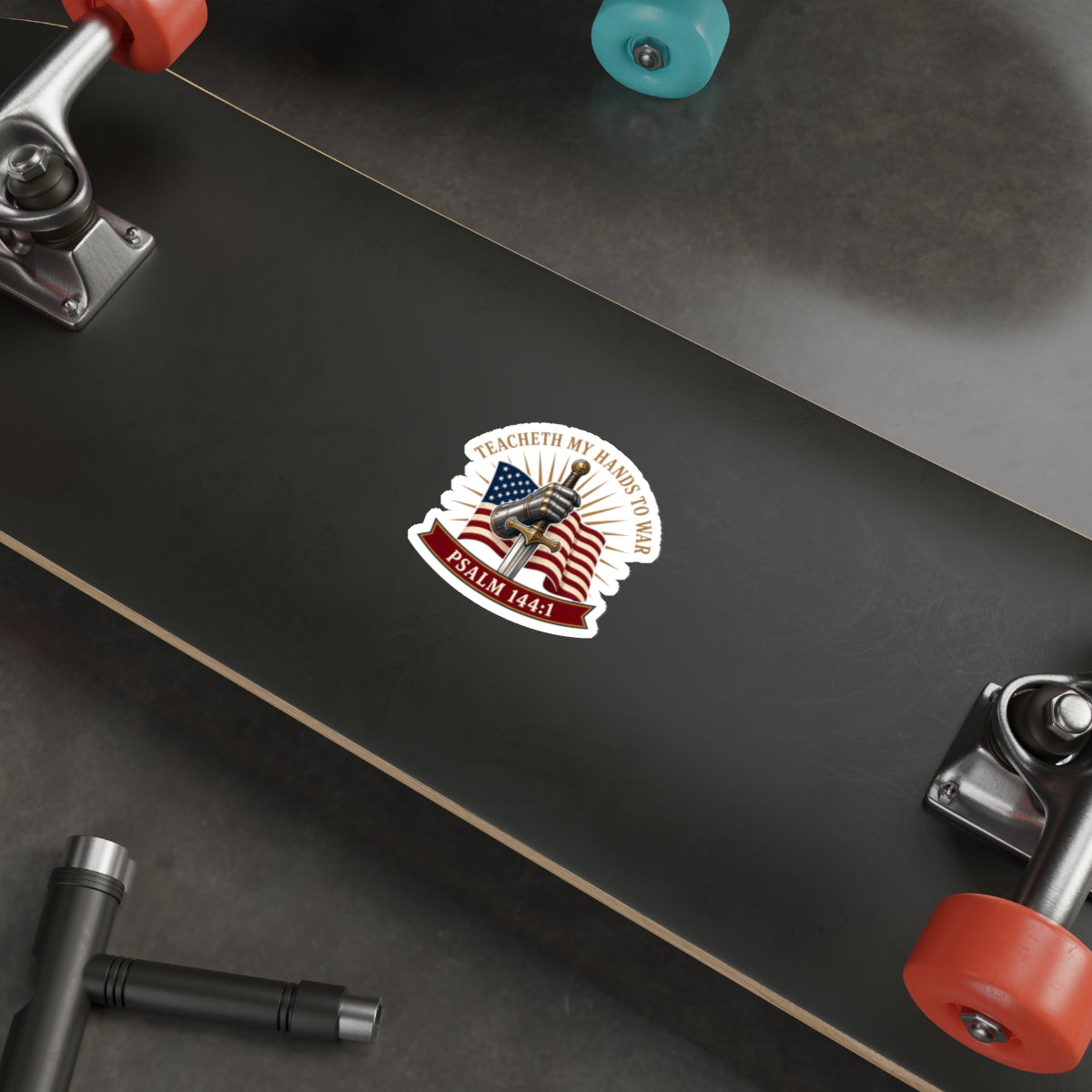Gauntlet & Flag Psalm 144:1 Die-Cut Sticker
