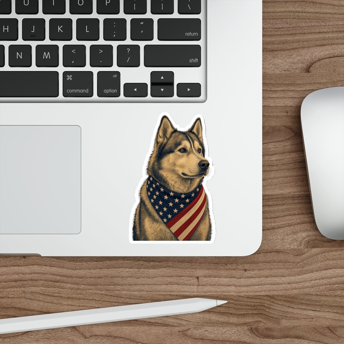 Patriotic Husky American Flag Bandana Die-Cut Sticker