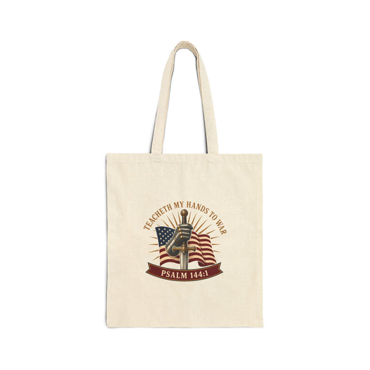 Gauntlet & Flag Psalm 144:1 Canvas Tote Bag
