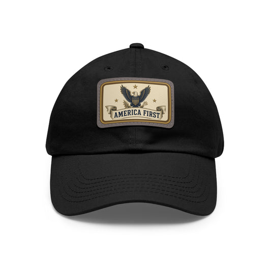 America First Badge Faux Leather Patch Dad Hat