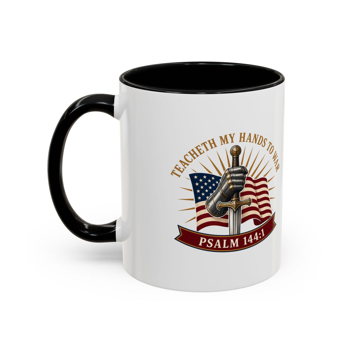 Gauntlet & Flag Psalm 144:1 Accent Mug