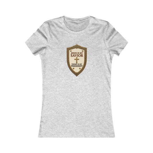 Jesus Is My Savior, Trump Is My President Shield Women's Slim Fit Tee