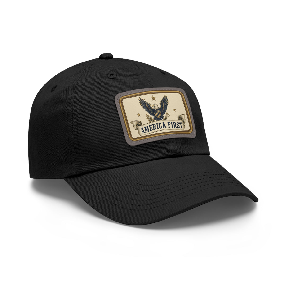 America First Badge Faux Leather Patch Dad Hat