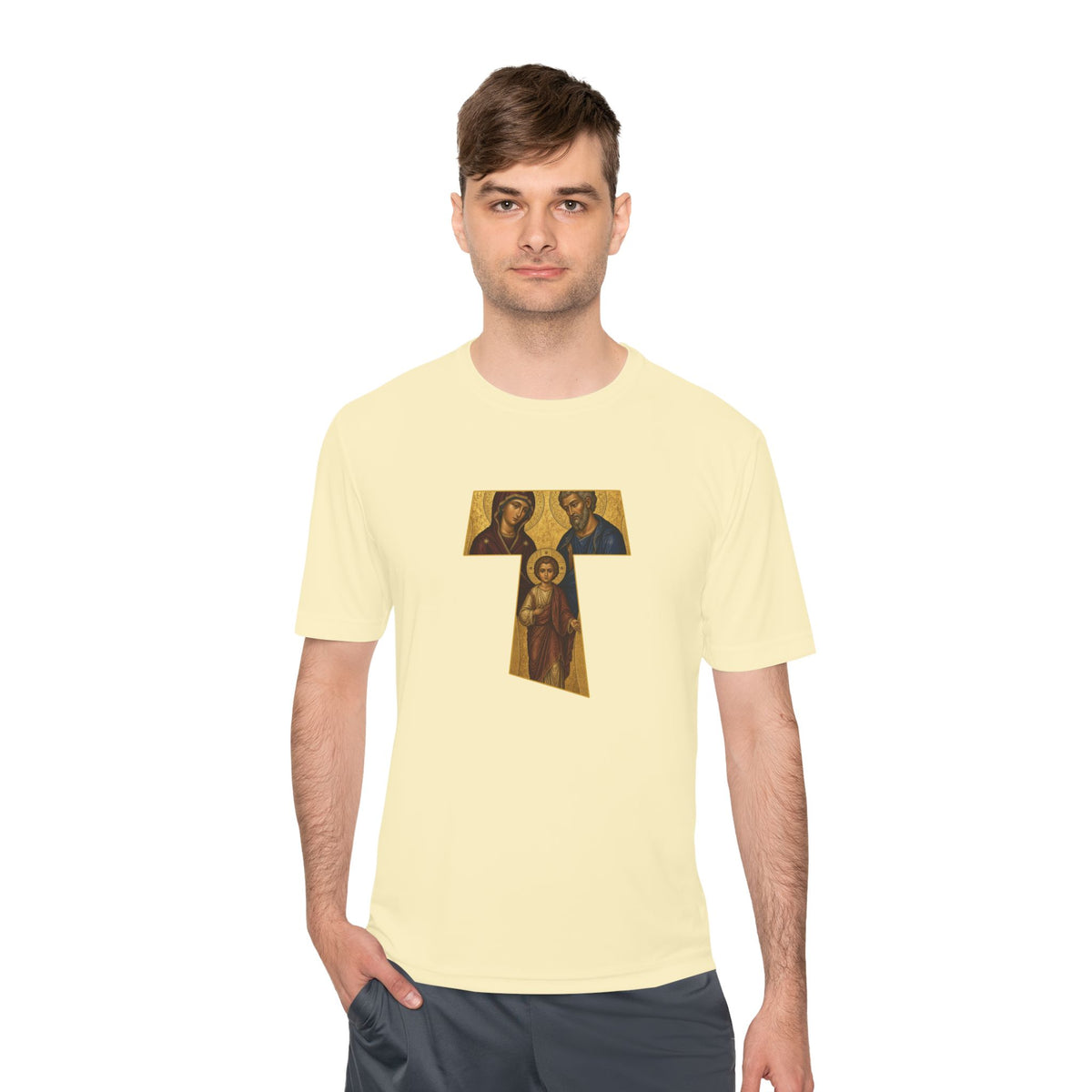 Holy Family Tau Cross – I AM Back Men's Dry-Fit Performance Tee