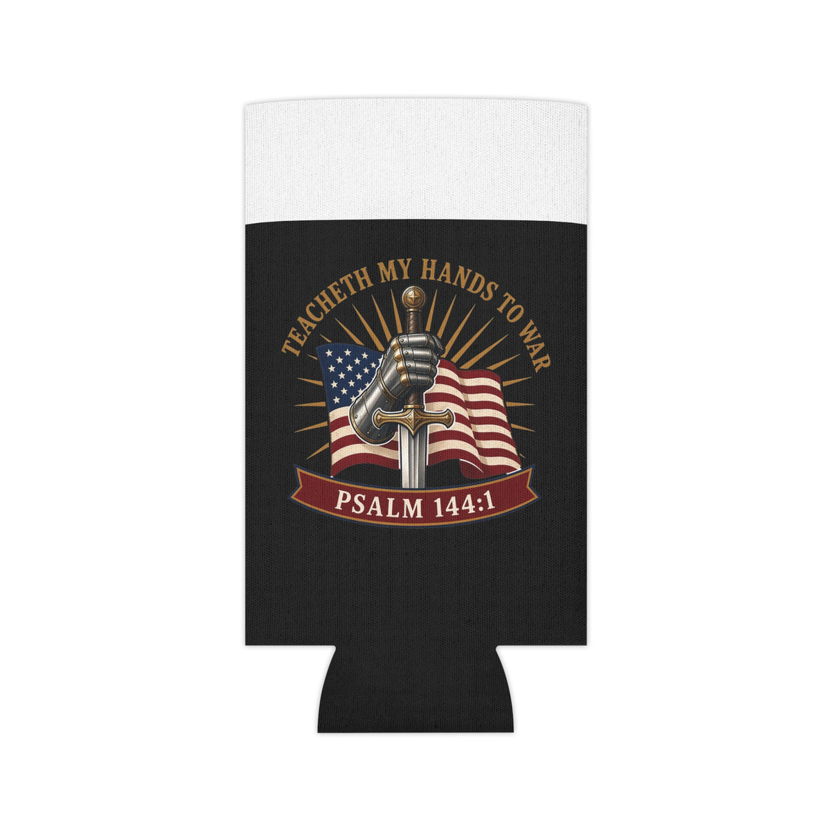 Gauntlet & Flag Psalm 144:1 Can Cooler