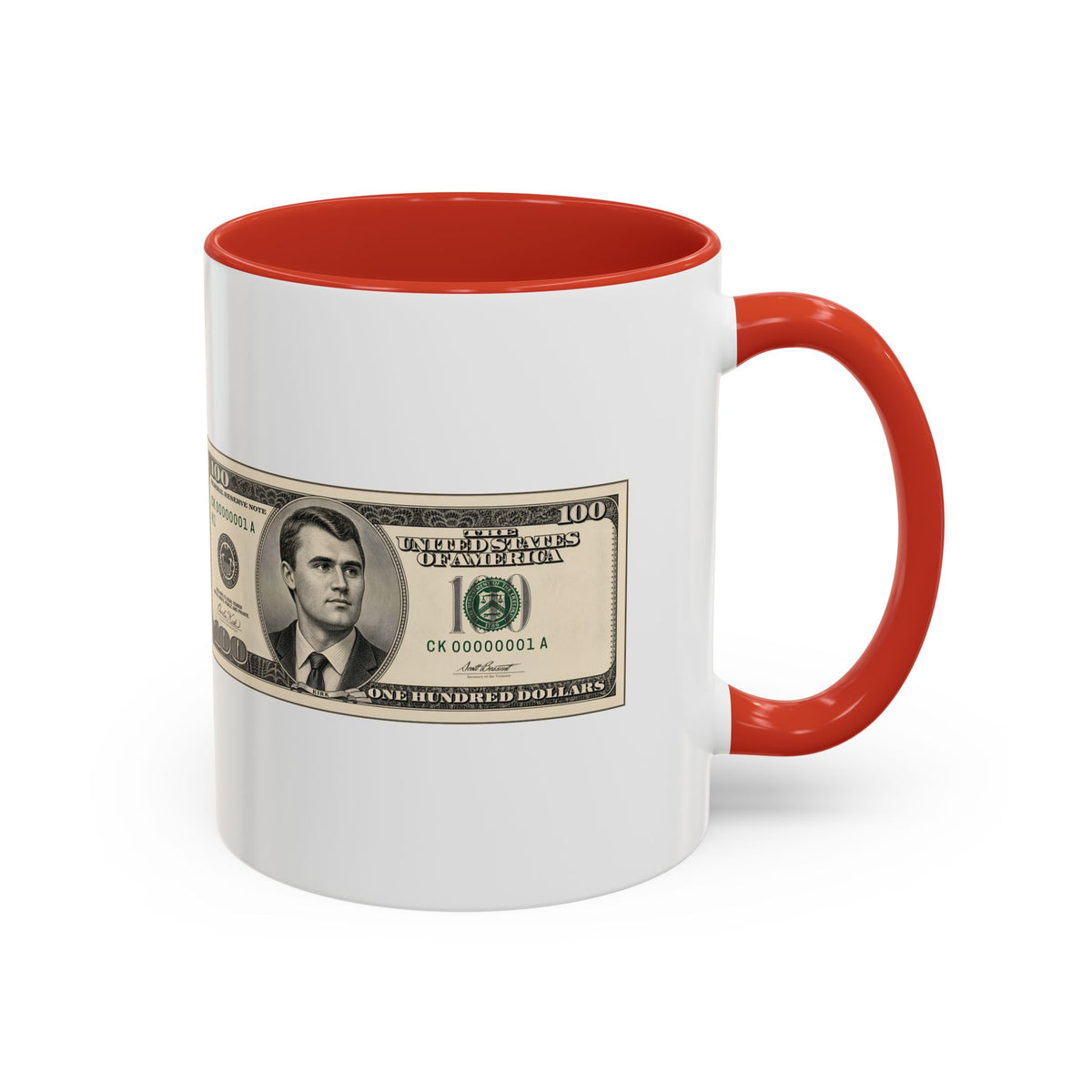 Charlie Kirk $100 Bill Accent Mug